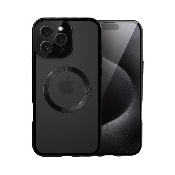 Obudowa do iPhone 15 Pro podwójna szyba i aluminium 360° przód + tył magnetyczna, matowy tył, z MagSafe i osłoną aparatu, czarne (3)