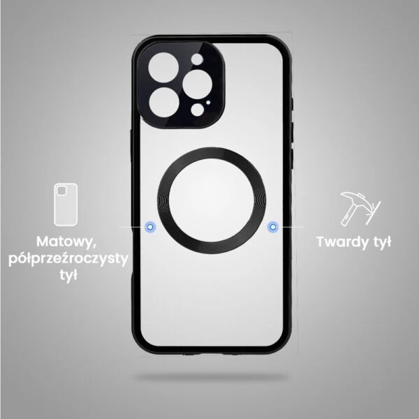 Obudowa do iPhone 16 Pro podwójna szyba i aluminium 360° przód + tył magnetyczna, matowy tył, z MagSafe i osłoną aparatu, czarne (8)