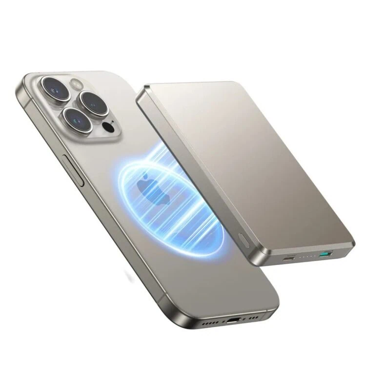 Power bank 10000 mAh z MagSafe, ładowanie bezprzewodowe, ultra cienki, tytanowy (2)