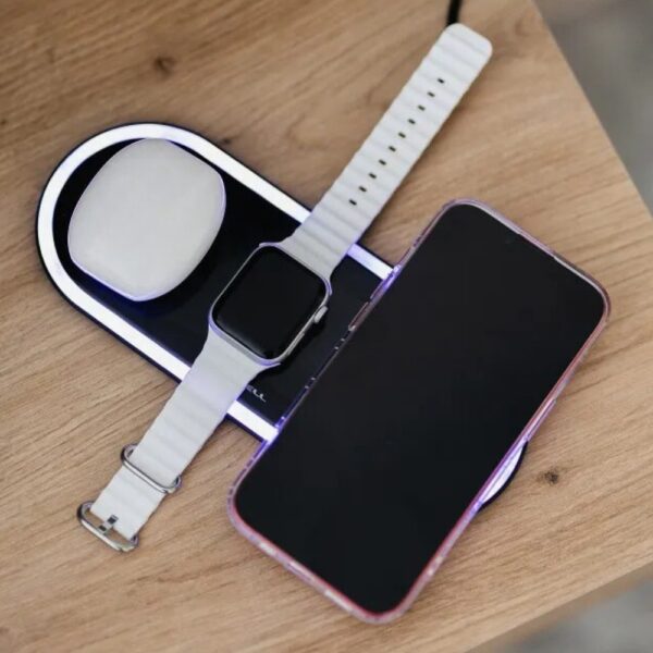 Aadowarka bezprzewodowa, indukcyjna 3w1, iPhone, Apple Watch, Air Pods, 15W, czarna (4)