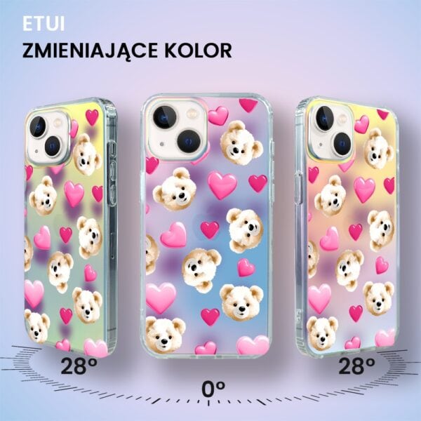 Etui do iPhone 13 Bear With Me, Love Mood, miś i serduszka, zmieniające kolor (5)
