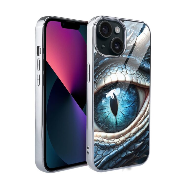 Etui do iPhone 13, Elite Glass, szklany tył, oko lodowego smoka, srebrne (1)