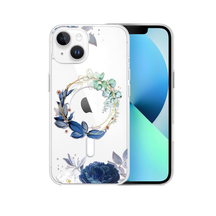 Etui do iPhone 13, Flower MagSafe, niebieskie kwiaty, przeźroczyste (1)