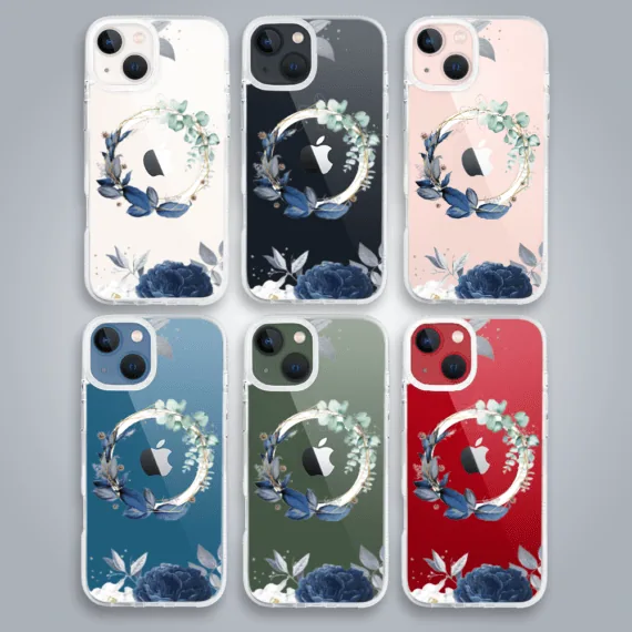 Etui do iPhone 13, Flower MagSafe, niebieskie kwiaty, przeźroczyste (3)