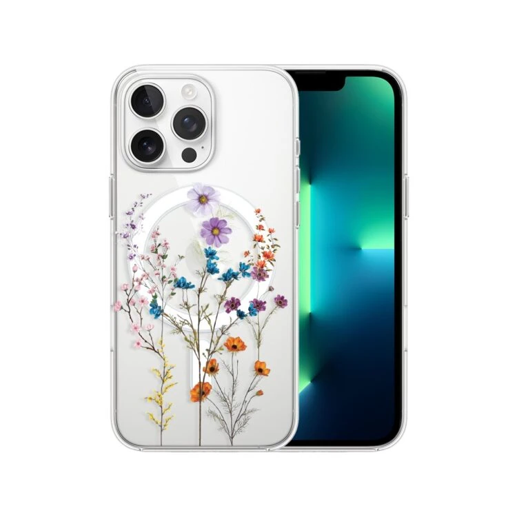 Etui do iPhone 13 Pro z MagSafe, kwiaty różnokolorowe, przeźroczyste (1)
