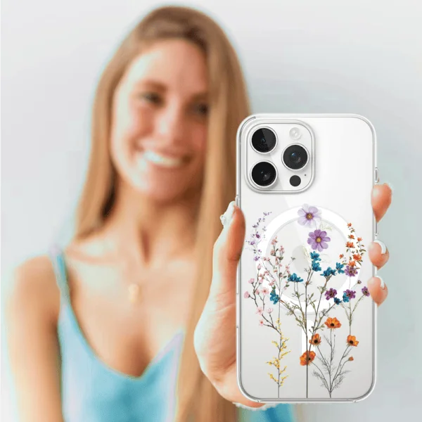 Etui do iPhone 13 Pro z MagSafe, kwiaty różnokolorowe, przeźroczyste (6)