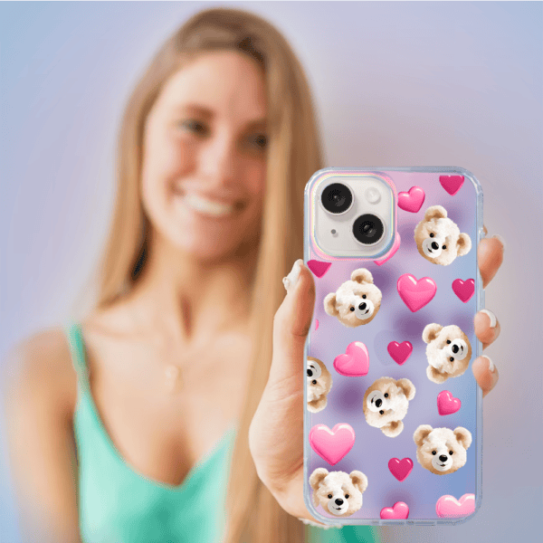 Etui do iPhone 14 Bear With Me, Love Mood, miś i serduszka, zmieniające kolor (1)