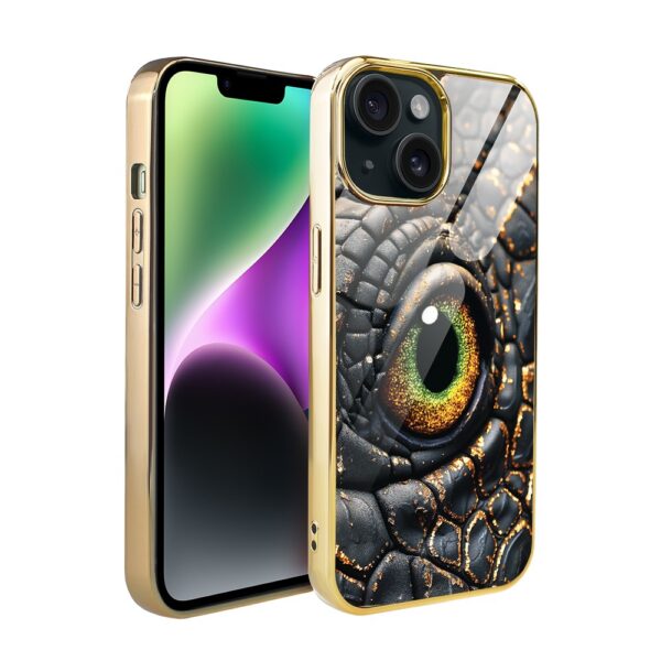 Etui do iPhone 14, Elite Glass, szklany tył, amber dragon, złote (1)