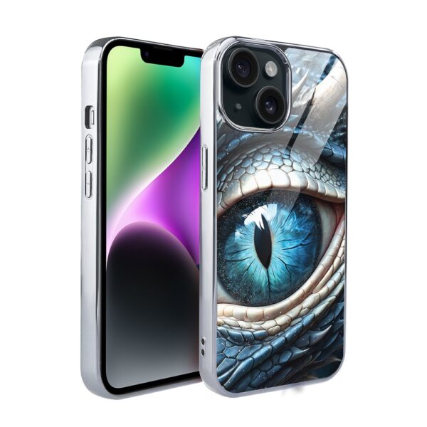 Etui do iPhone 14, Elite Glass, szklany tył, oko lodowego smoka, srebrne (1)