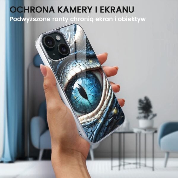 Etui do iPhone 14, Elite Glass, szklany tył, oko lodowego smoka, srebrne (5)