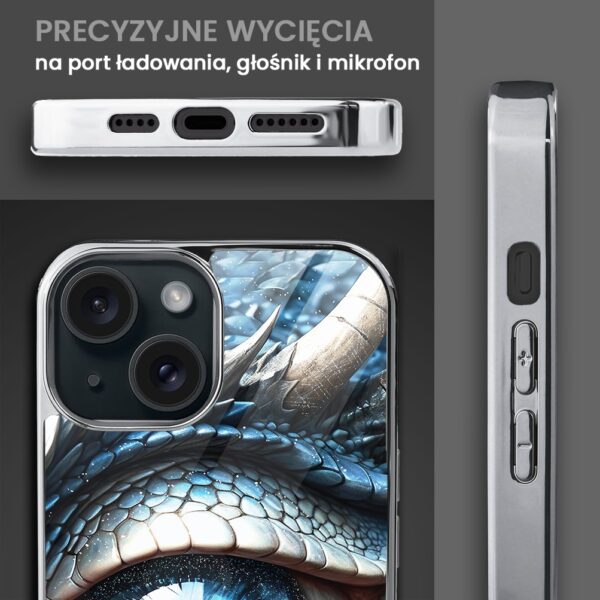Etui do iPhone 14, Elite Glass, szklany tył, oko lodowego smoka, srebrne (6)