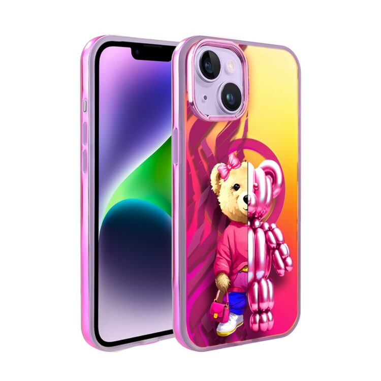 Etui do iPhone 14 MagSafe Bear With Me, Duo Party Girl, miś z balonów, głęboki mieniący się kolor, gorący różowy (1)