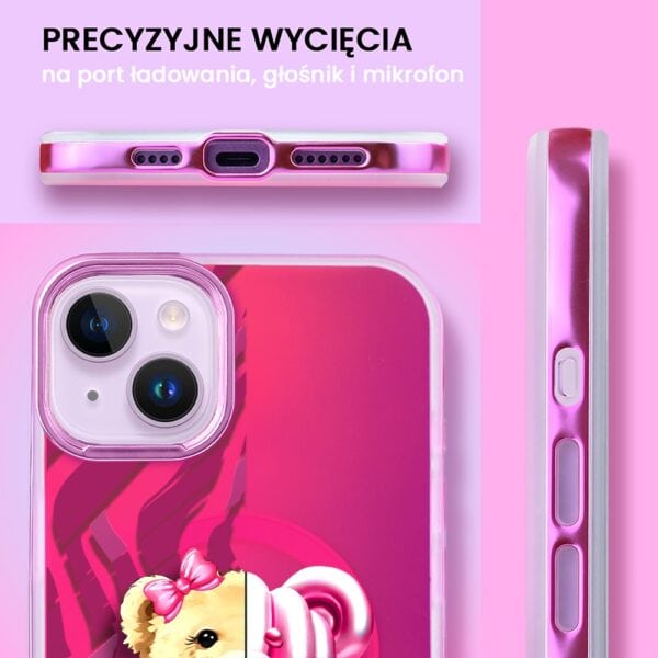 Etui do iPhone 14 MagSafe Bear With Me, Duo Party Girl, miś z balonów, głęboki mieniący się kolor, gorący różowy (7)