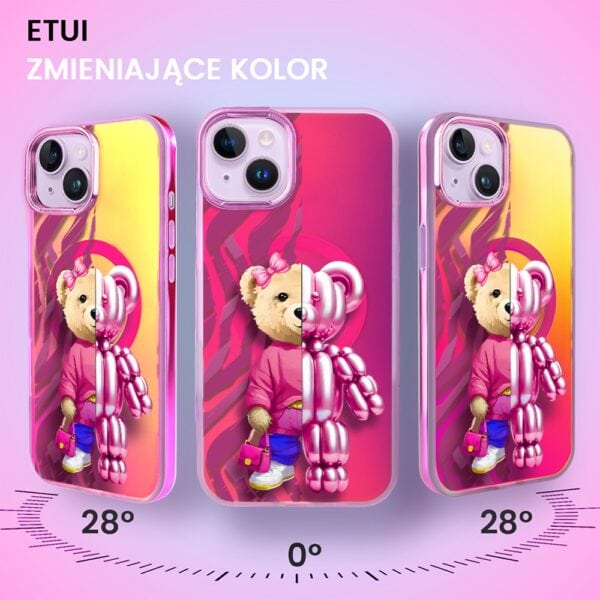 Etui do iPhone 14 MagSafe Bear With Me, Duo Party Girl, miś z balonów, głęboki mieniący się kolor, gorący różowy (8)
