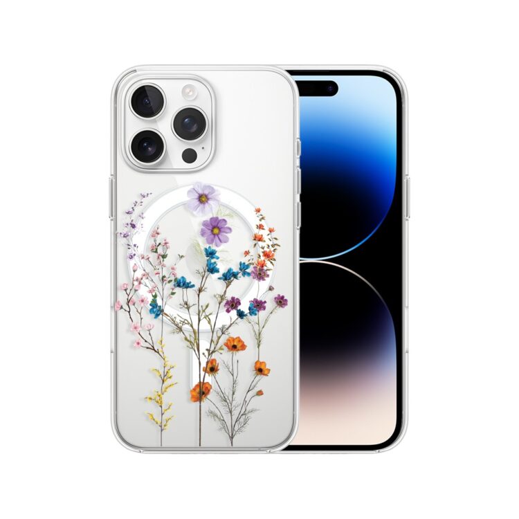 Etui do iPhone 14 Pro z MagSafe, kwiaty różnokolorowe, przeźroczyste (6)