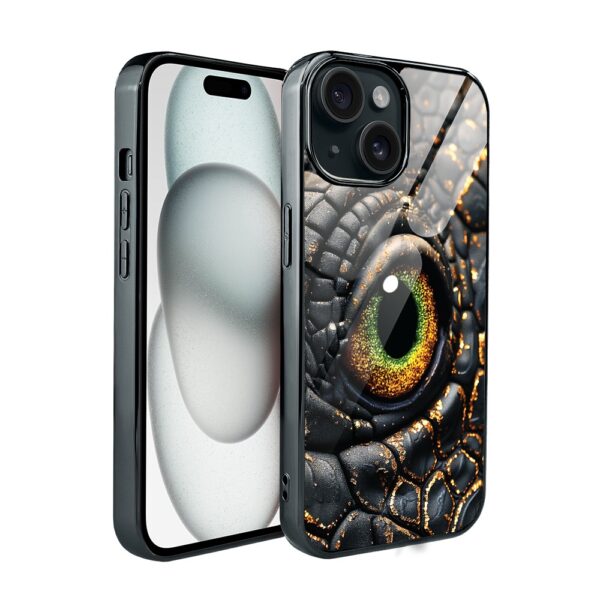 Etui do iPhone 15, Elite Glass, szklany tył, amber gold, czarny chrom (1)