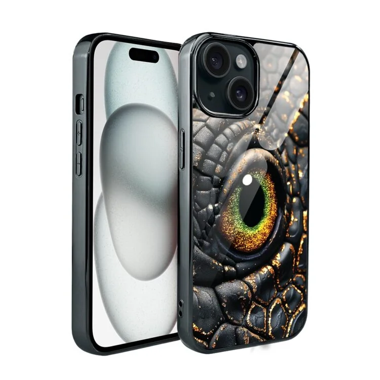 Etui do iPhone 15, Elite Glass, szklany tył, amber gold, czarny chrom (1)
