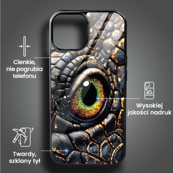 Etui do iPhone 15, Elite Glass, szklany tył, amber gold, czarny chrom (2)