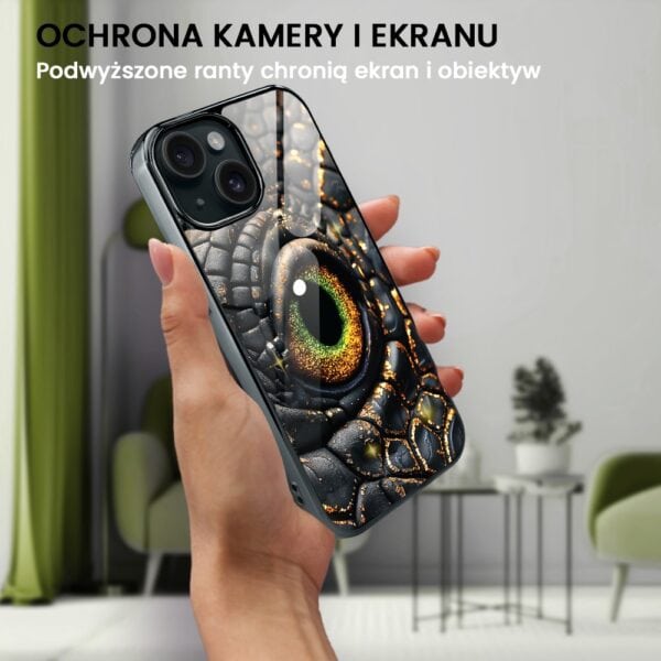 Etui do iPhone 15, Elite Glass, szklany tył, amber gold, czarny chrom (5)