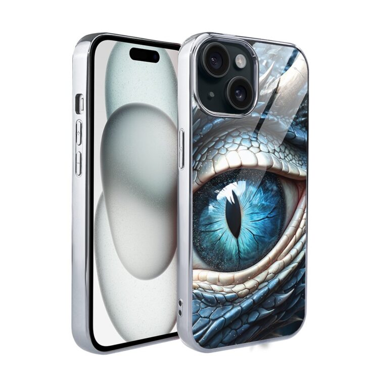 Etui do iPhone 15, Elite Glass, szklany tył, oko lodowego smoka, srebrne (1)