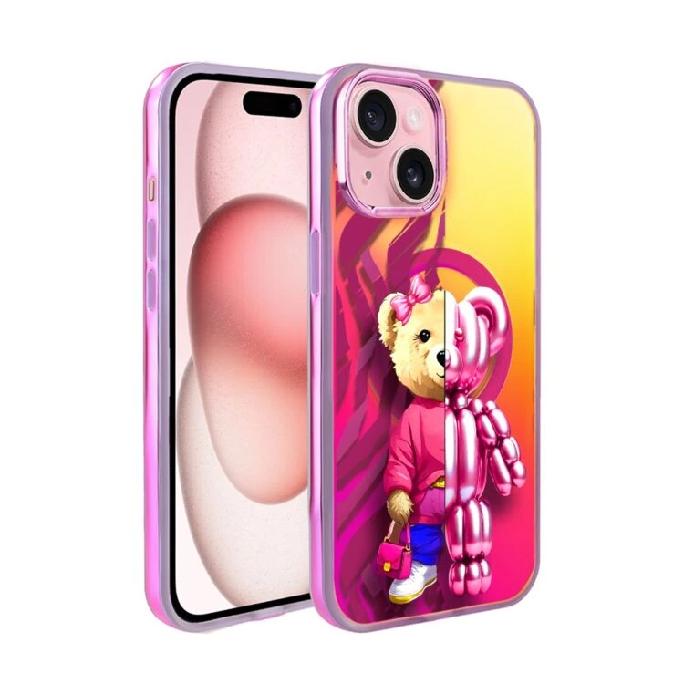 Etui do iPhone 15 MagSafe Bear With Me, Duo Party Girl, miś z balonów, głęboki mieniący się kolor, gorący różowy (1)