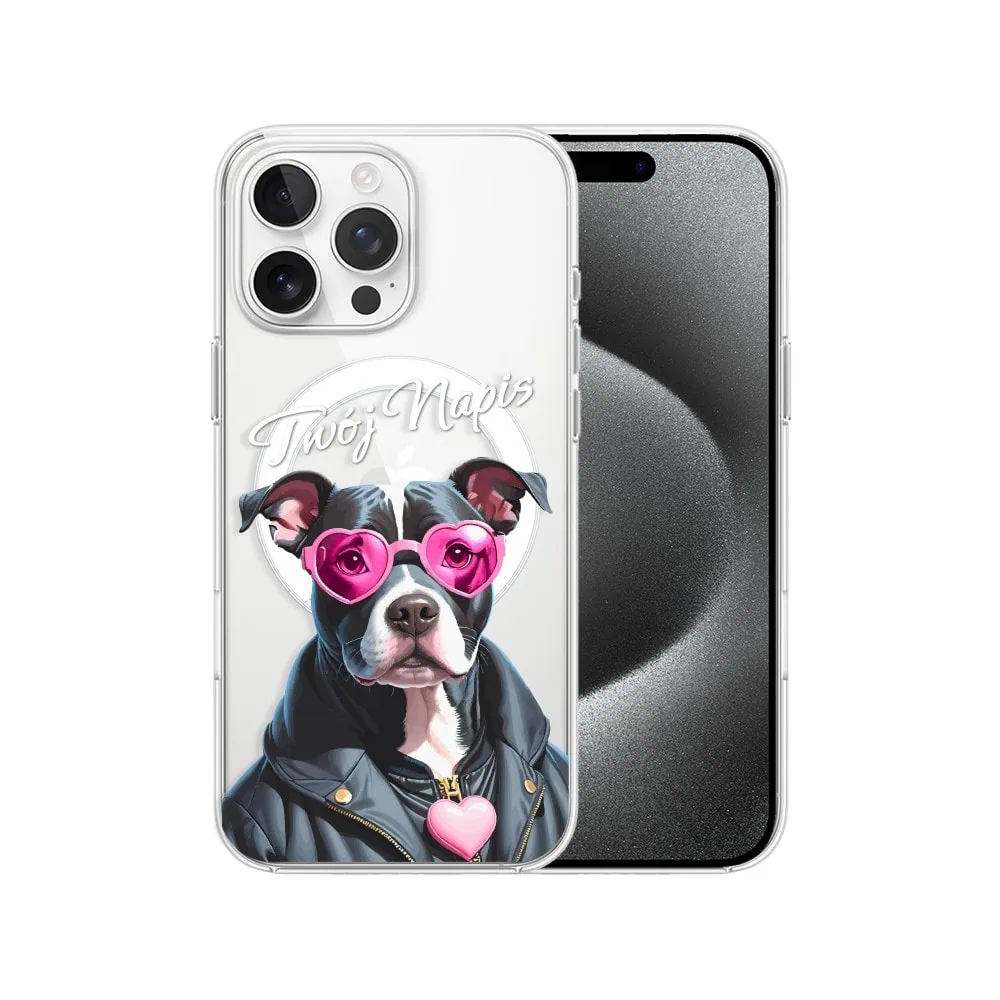 Etui do iPhone 15 Pro z MagSafe, Puppy Love, pies rasy Amstaff, przeźroczyste