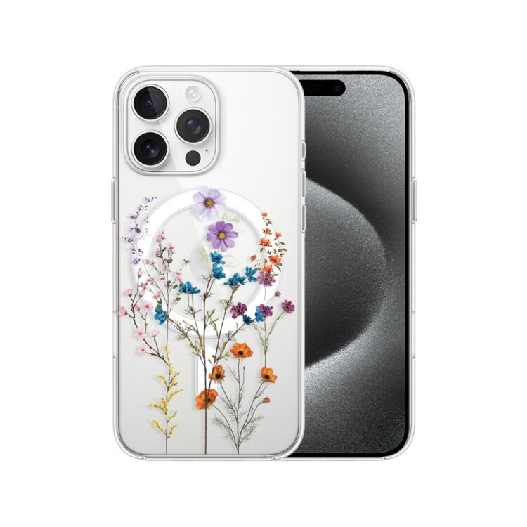 Etui do iPhone 15 Pro Max z MagSafe, kwiaty różnokolorowe, przeźroczyste (1)