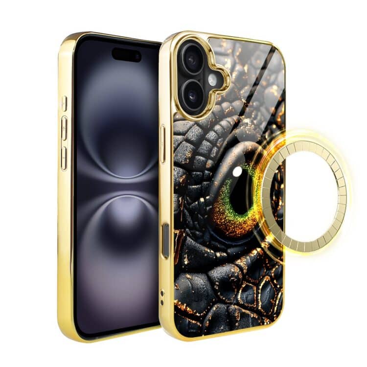 Etui do iPhone 16, Elite Glass, szklany tył, amber gold, złote (2)