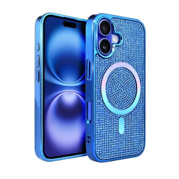 Etui do iPhone 16 Magsafe Tresury Case, diamentowe, z błyszczącą ramką, niebieskie (1)