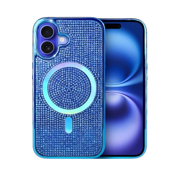 Etui do iPhone 16 Magsafe Tresury Case, diamentowe, z błyszczącą ramką, niebieskie (2)