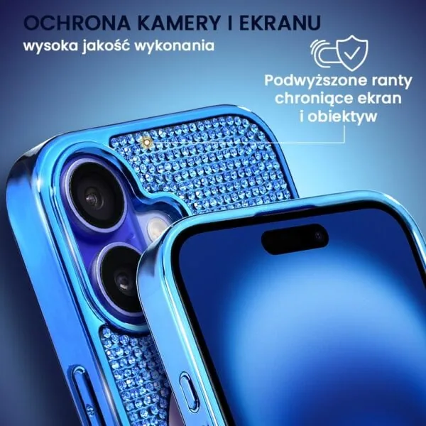 Etui do iPhone 16 Magsafe Tresury Case, diamentowe, z błyszczącą ramką, niebieskie (6)