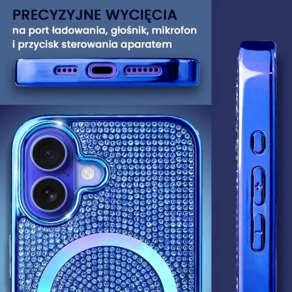 Etui do iPhone 16 Magsafe Tresury Case, diamentowe, z błyszczącą ramką, niebieskie (7)