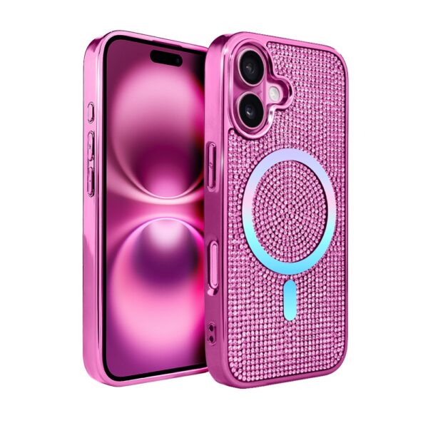 Etui do iPhone 16 Magsafe Tresury Case, diamentowe, z błyszczącą ramką, różowe (6)