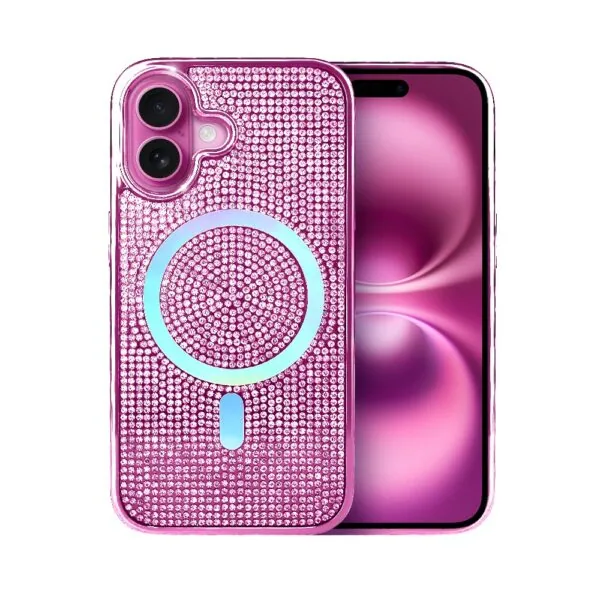 Etui do iPhone 16 Magsafe Tresury Case, diamentowe, z błyszczącą ramką, różowe (7)