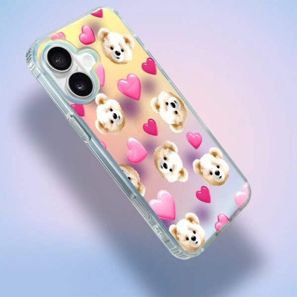 Etui do iPhone 16 Plus Bear With Me, Love Mood, miś i serduszka, zmieniające kolor (6)