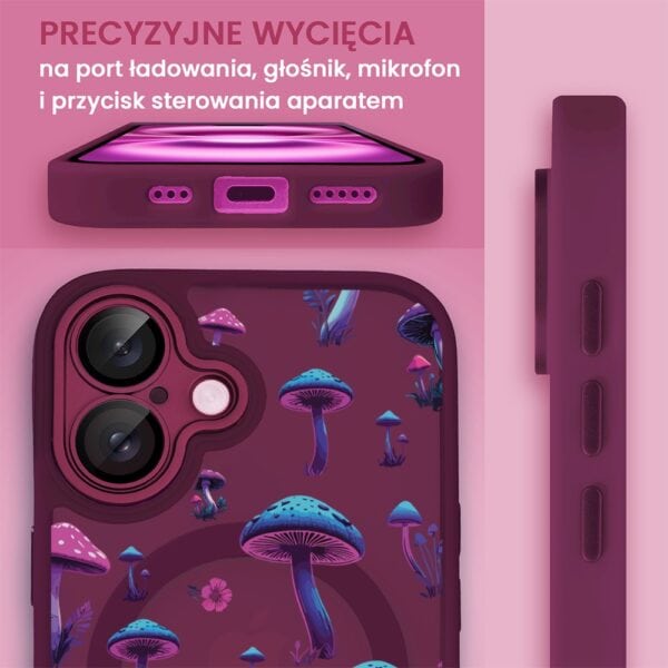 Etui do iPhone 16 Plus Color Flush z Magsafe, z osłoną aparatu, z nadrukiem magiczne grzybki, wiśniowe (1)