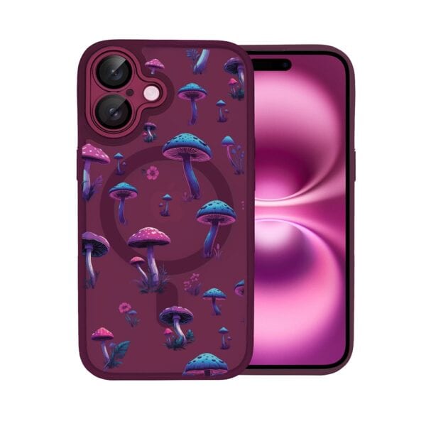 Etui do iPhone 16 Plus Color Flush z Magsafe, z osłoną aparatu, z nadrukiem magiczne grzybki, wiśniowe (2)
