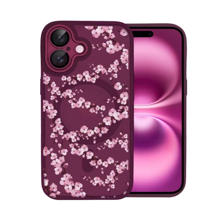 Etui do iPhone 16 Plus Color Flush z Magsafe, z osłoną aparatu, z nadrukiem sakura, kwiat wiśni, wiśniowe (2)