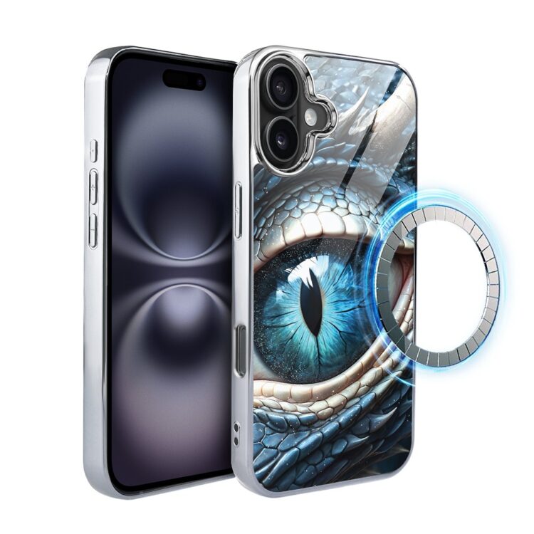 Etui do iPhone 16 Plus, Elite Glass, szklany tył, oko lodowego smoka, srebrne (5)