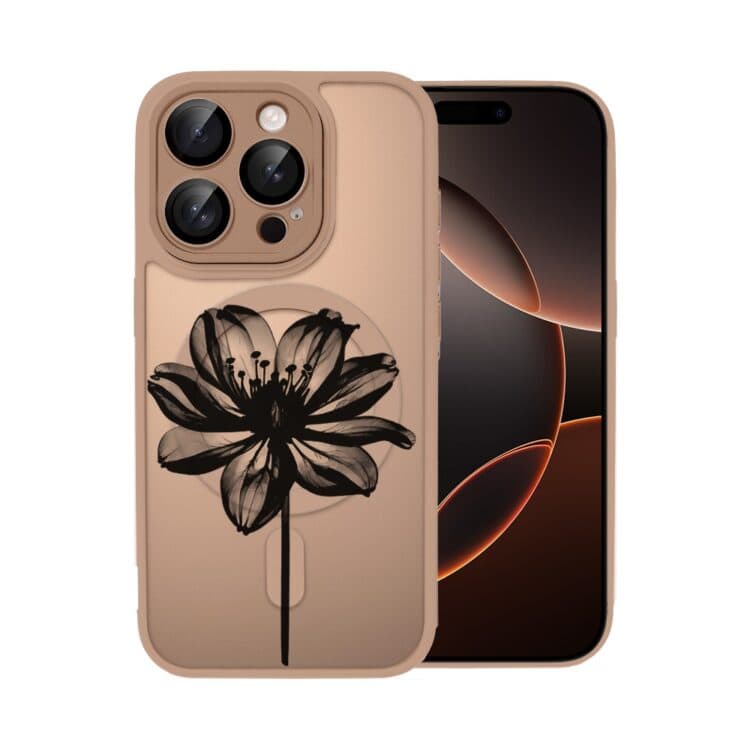 Etui do iPhone 16 Pro Color Flush z Magsafe, z osłoną aparatu, z nadrukiem czarny kwiat, tytan pustynny (2)