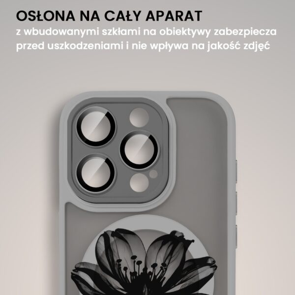 Etui do iPhone 16 Pro Max Color Flush z Magsafe, z osłoną aparatu, z nadrukiem czarny kwiat, tytanowe (1)