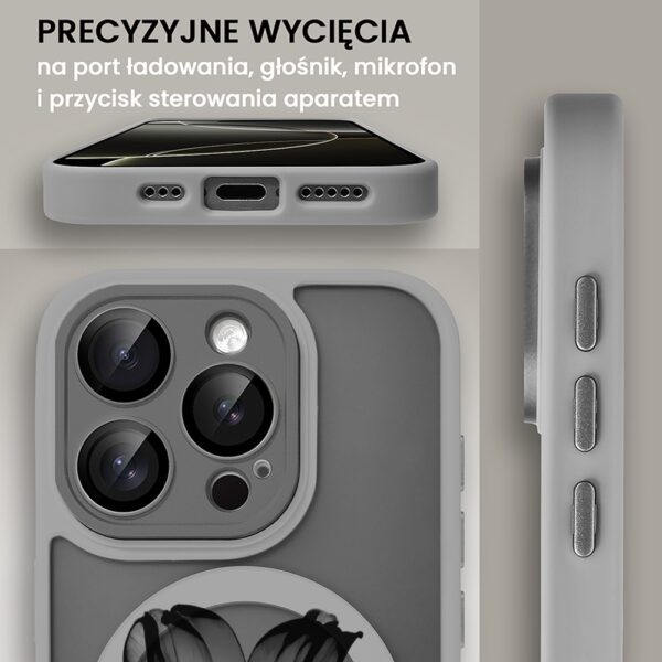 Etui do iPhone 16 Pro Max Color Flush z Magsafe, z osłoną aparatu, z nadrukiem czarny kwiat, tytanowe (2)