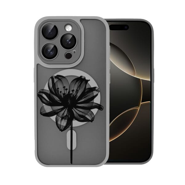 Etui do iPhone 16 Pro Max Color Flush z Magsafe, z osłoną aparatu, z nadrukiem czarny kwiat, tytanowe (3)