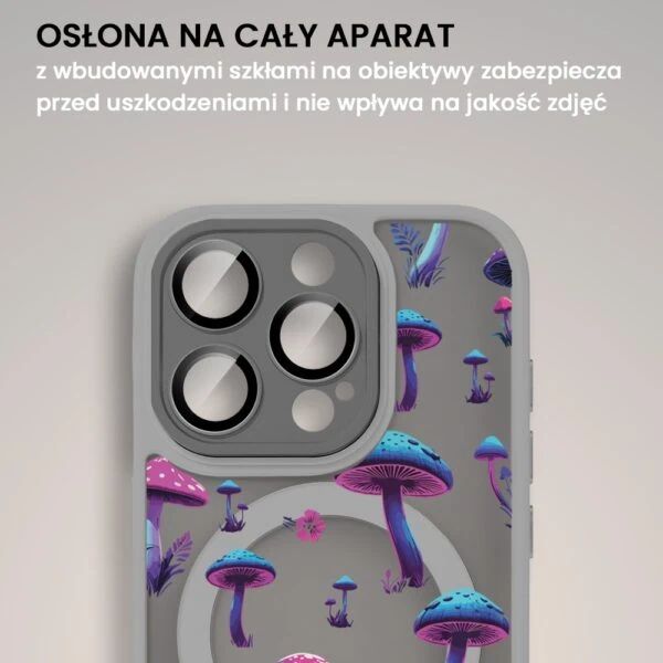 Etui do iPhone 16 Pro Max Color Flush z Magsafe, z osłoną aparatu, z nadrukiem magiczne grzybki, tytanowe (1)