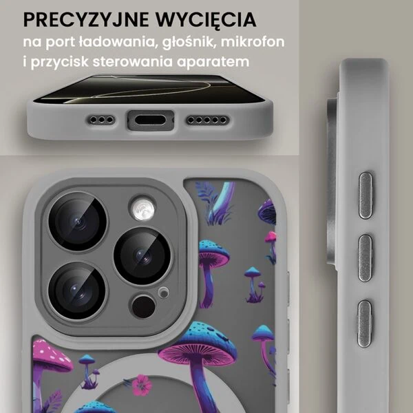 Etui do iPhone 16 Pro Max Color Flush z Magsafe, z osłoną aparatu, z nadrukiem magiczne grzybki, tytanowe (2)