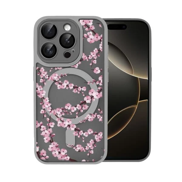 Etui do iPhone 16 Pro Max Color Flush z Magsafe, z osłoną aparatu, z nadrukiem sakura, kwiat wiśni, tytanowe (2)