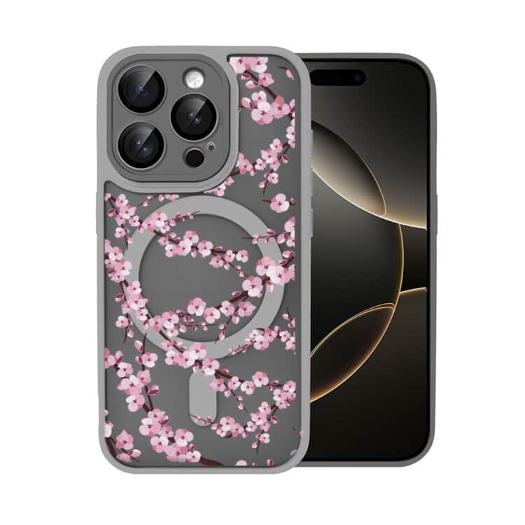 Etui do iPhone 16 Pro Max Color Flush z Magsafe, z osłoną aparatu, z nadrukiem sakura, kwiat wiśni, tytanowe (2)