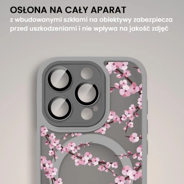 Etui do iPhone 16 Pro Max Color Flush z Magsafe, z osłoną aparatu, z nadrukiem sakura, kwiat wiśni, tytanowe (6)