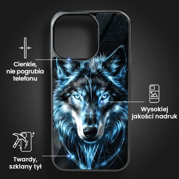 Etui do iPhone 16 Pro Max, Elite Glass z MagSafe, szklany tył, lodowy wilk, czarny chrom (2)
