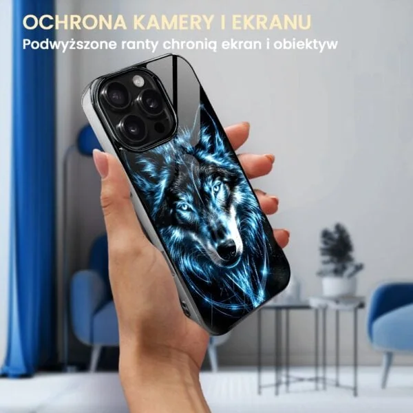 Etui do iPhone 16 Pro Max, Elite Glass z MagSafe, szklany tył, lodowy wilk, czarny chrom (5)